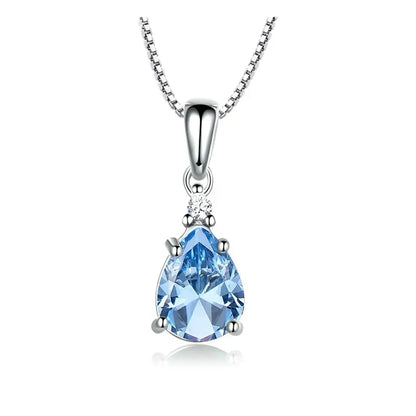 0.71 Carat Pear Shape Blue Topaz Drop Necklace