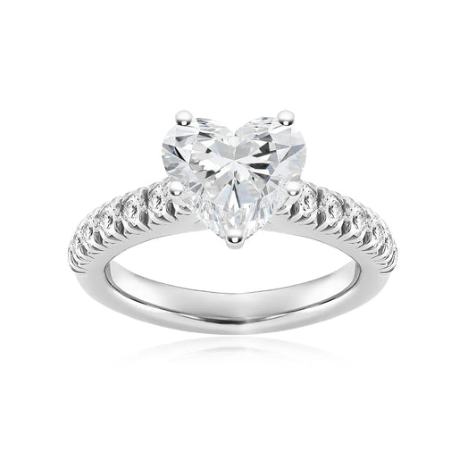 Lab Grown Heart Diamond Hidden Halo Side Stone Engagement Ring