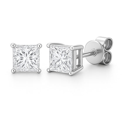 V-Prong Set Princess-Cut Lab-Grown Diamond Stud Earrings
