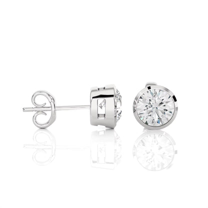 Lab Grown Diamond Bezel Set Solitaire Studs Earrings in White Gold