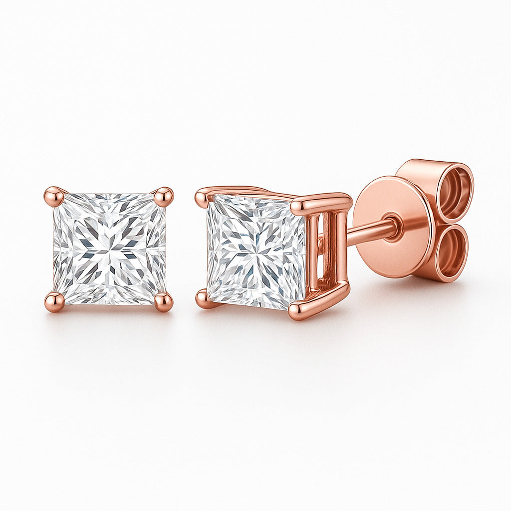 V-Prong Set Princess-Cut Lab-Grown Diamond Stud Earrings