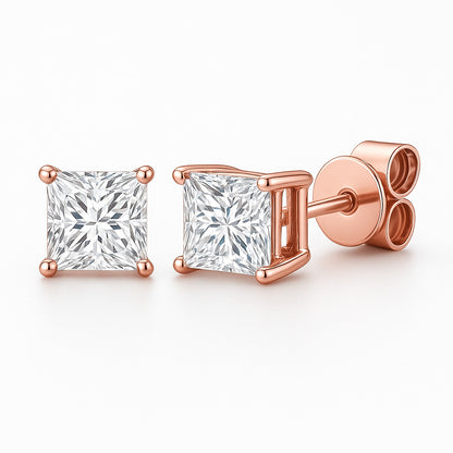 V-Prong Set Princess-Cut Lab-Grown Diamond Stud Earrings