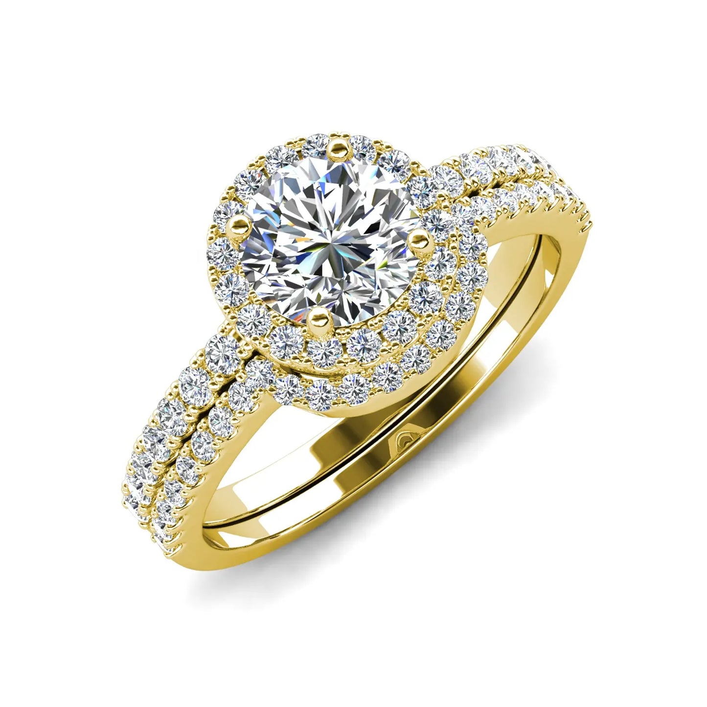 1.50 Carat Lab Grown Round Diamond Bridal Engagement Ring Set