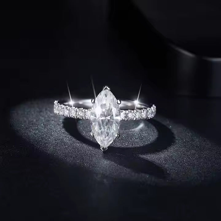 Lab Grown Marquise Diamond Hidden Halo Side Stone Engagement Ring