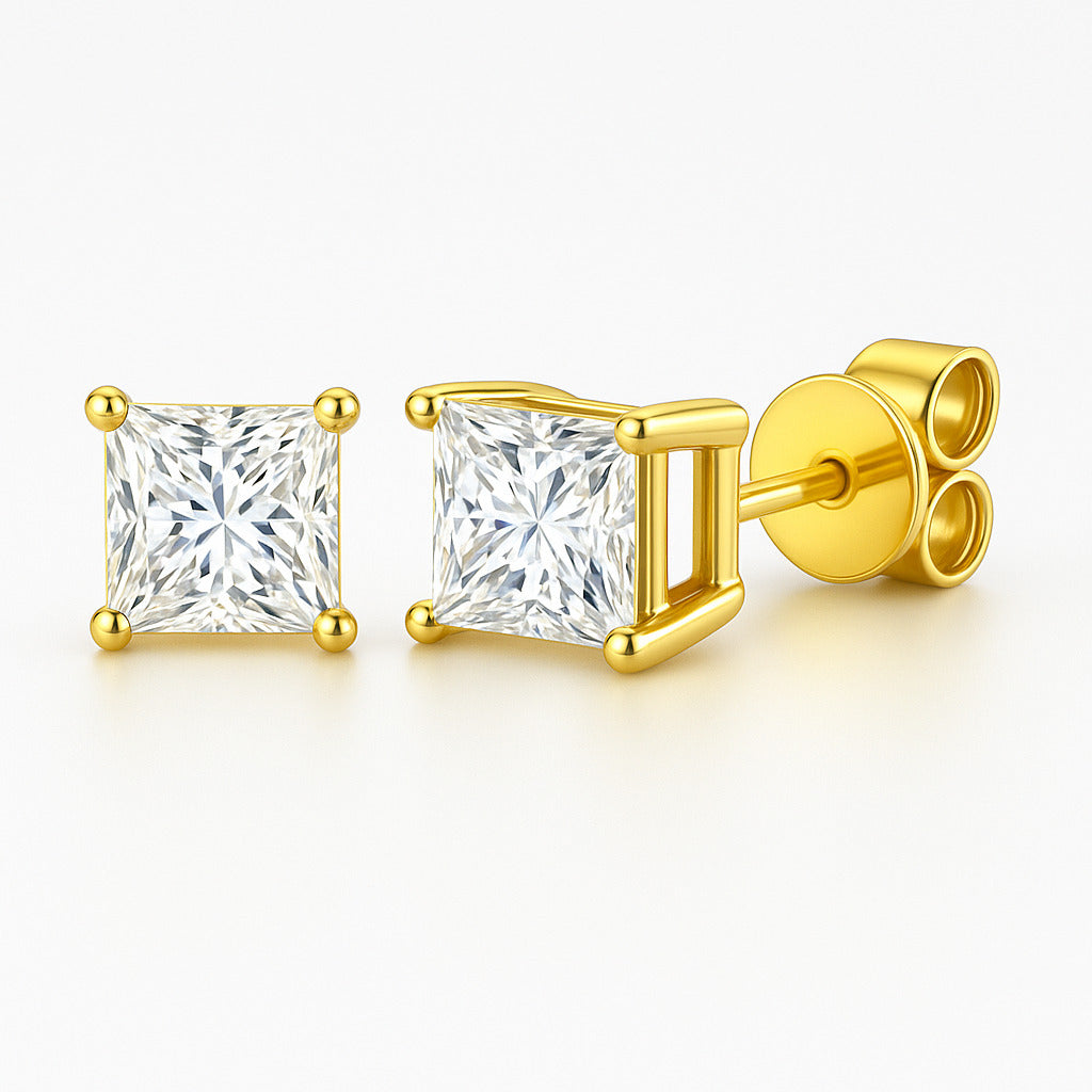 V-Prong Set Princess-Cut Lab-Grown Diamond Stud Earrings