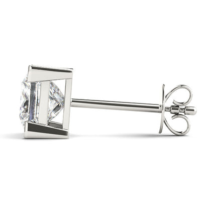 Princess Cut Natural Diamond Claw Setting Stud Earring