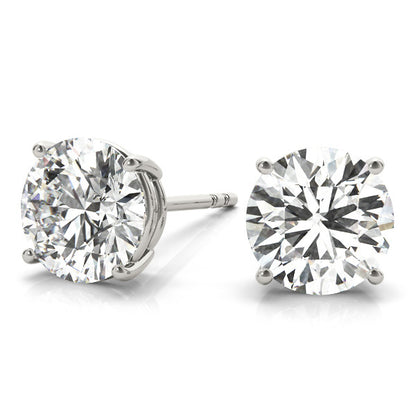 Natural Round Shape Diamond Claw Setting Stud Earring