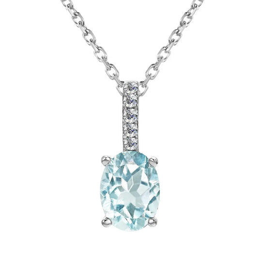 0.44 Carat Oval Shape Aquamarine Stone Drop Necklace