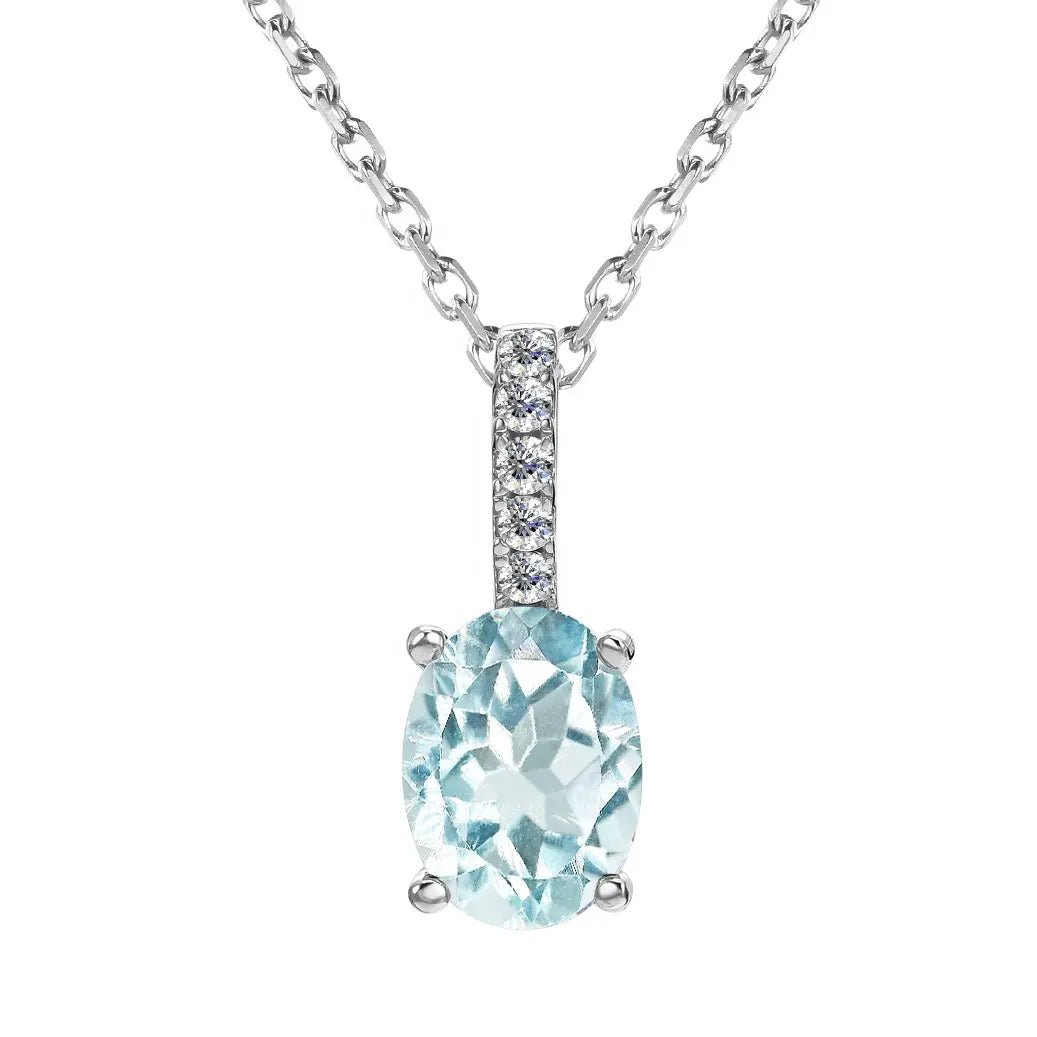 0.44 Carat Oval Shape Aquamarine Stone Drop Necklace