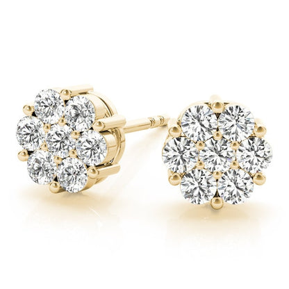 Natural Diamond Cluster Studs Earring In Yellow Gold