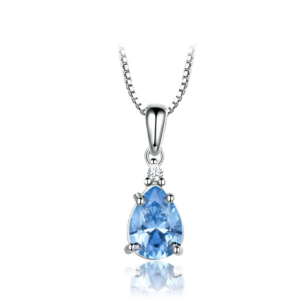 0.71 Carat Pear Shape Blue Topaz Drop Necklace