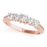 0.5Ct - 1.00Ct Lab-Grown Round Diamond Shared Prong Setting with Patterned Shank 5-Stone Diamond Ring, DE Color VVS Clarity