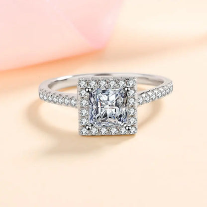 0.82 Carat Natural Princess Diamond Cluster Engagement Ring