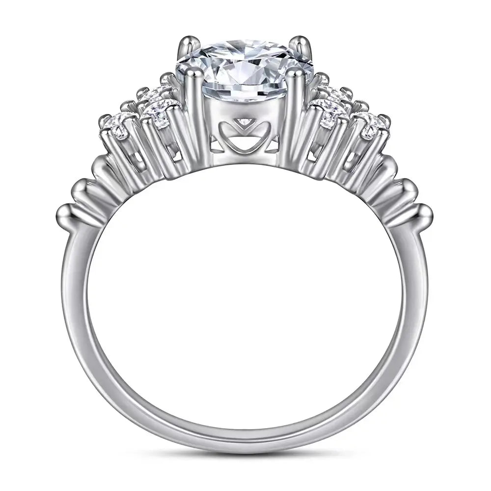 1.25 Carat Natural Round Diamond Shoulder Cluster Statement Engagement Ring