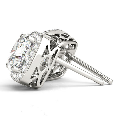 Lab Grown Cushion Cut Diamond Halo Style Stud Earring