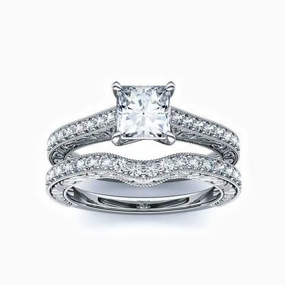 1.25 Carat Lab Grown Princess Diamond Bridal Engagement Ring Set