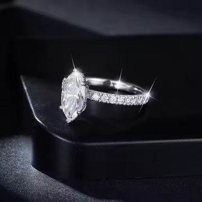 Lab Grown Marquise Diamond Hidden Halo Side Stone Engagement Ring