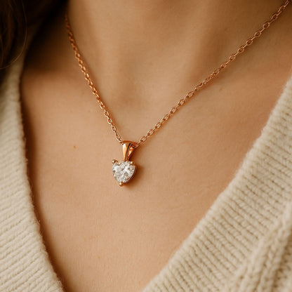 Natural Heart Cut Diamond Claw Set Solitaire Pendant in Gold
