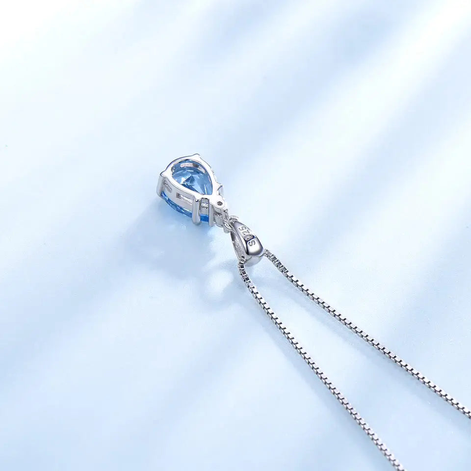 0.71 Carat Pear Shape Blue Topaz Drop Necklace