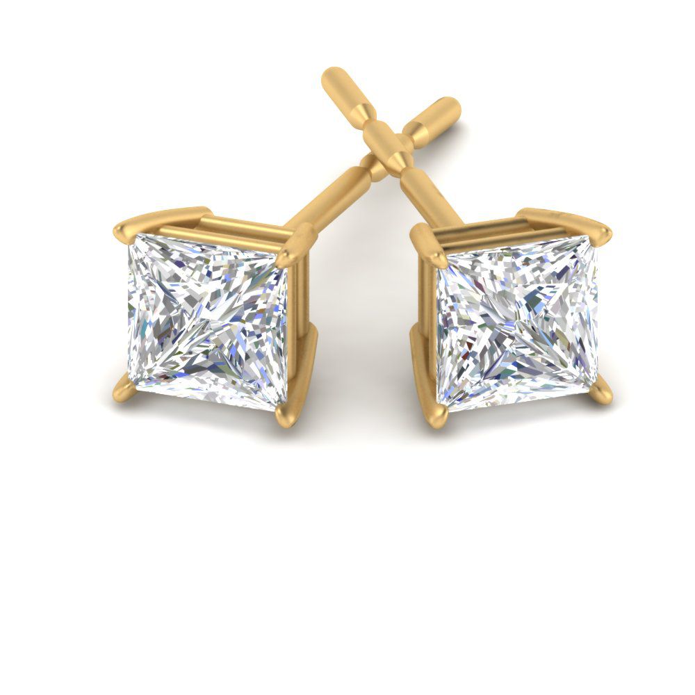 V-Prong Set Princess-Cut Lab-Grown Diamond Stud Earrings