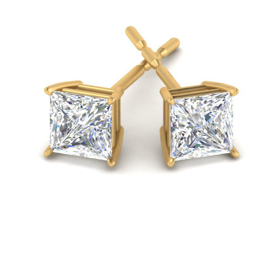 V-Prong Set Princess-Cut Lab-Grown Diamond Stud Earrings