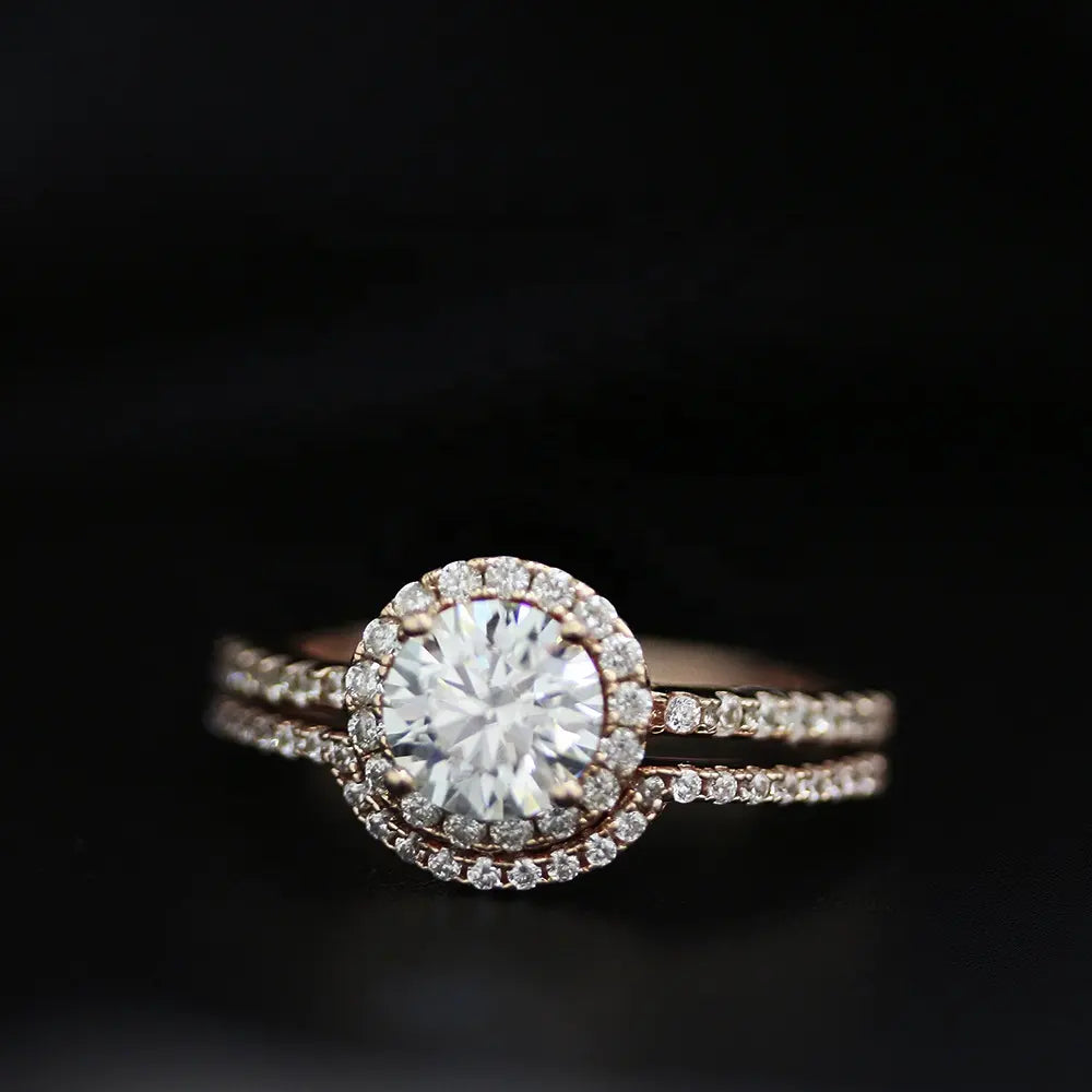 1.50 Carat Lab Grown Round Diamond Bridal Engagement Ring Set