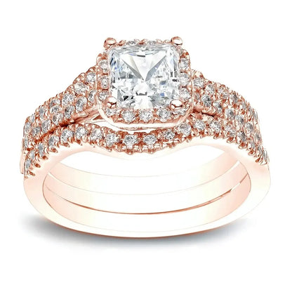 1.00 Carat Lab Grown Princess Diamond Bridal Engagement Ring Set