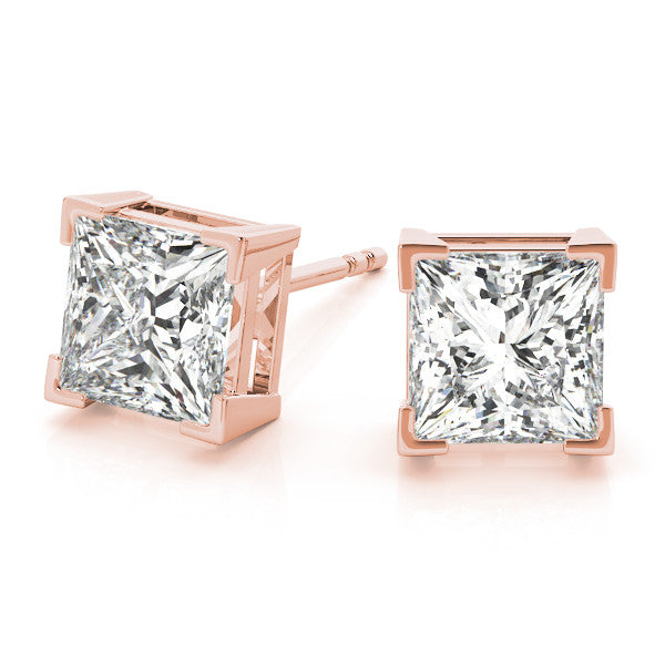 Princess Cut Natural Diamond Claw Setting Stud Earring