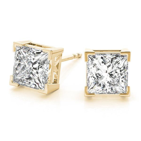 Princess Cut Natural Diamond Claw Setting Stud Earring