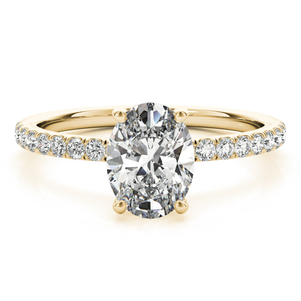 Lab Grown Oval Diamond Hidden Halo Side Stone Engagement Ring