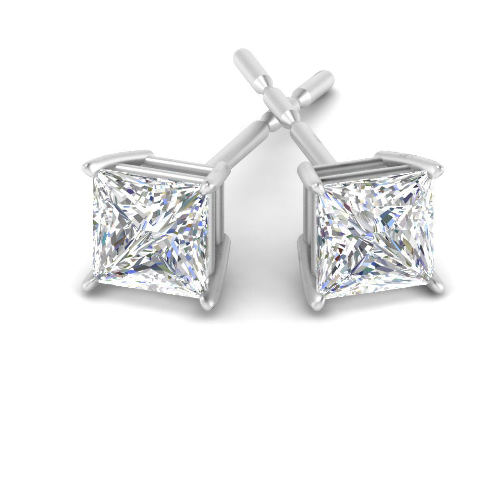 V-Prong Set Princess-Cut Lab-Grown Diamond Stud Earrings