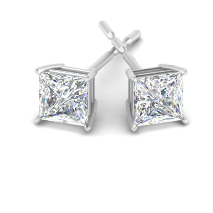 V-Prong Set Princess-Cut Lab-Grown Diamond Stud Earrings