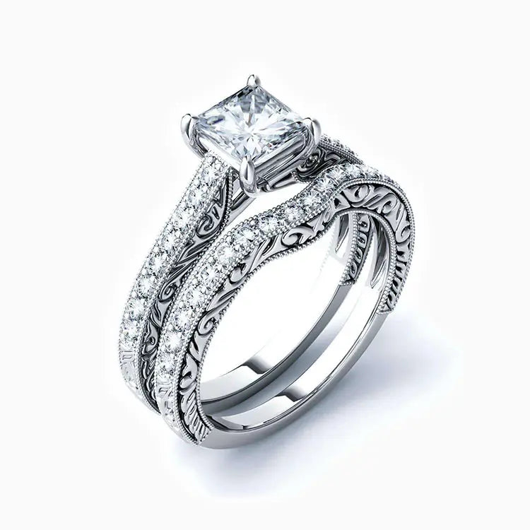 1.25 Carat Lab Grown Princess Diamond Bridal Engagement Ring Set