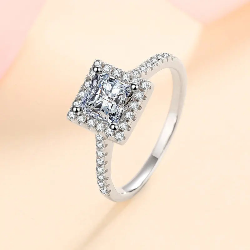 0.82 Carat Natural Princess Diamond Cluster Engagement Ring