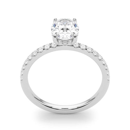 Lab Grown Oval Diamond Hidden Halo Side Stone Engagement Ring