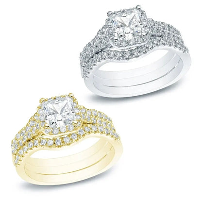 1.00 Carat Lab Grown Princess Diamond Bridal Engagement Ring Set