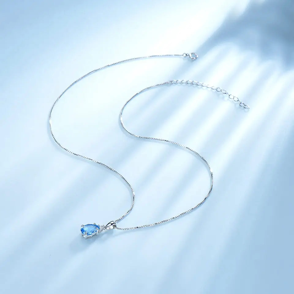 0.71 Carat Pear Shape Blue Topaz Drop Necklace