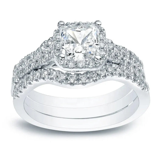 1.00 Carat Lab Grown Princess Diamond Bridal Engagement Ring Set