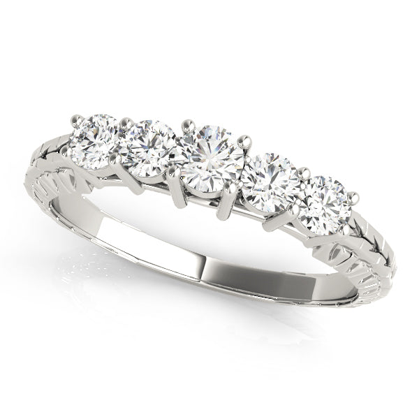 0.5Ct - 1.00Ct Lab-Grown Round Diamond Shared Prong Setting with Patterned Shank 5-Stone Diamond Ring, DE Color VVS Clarity