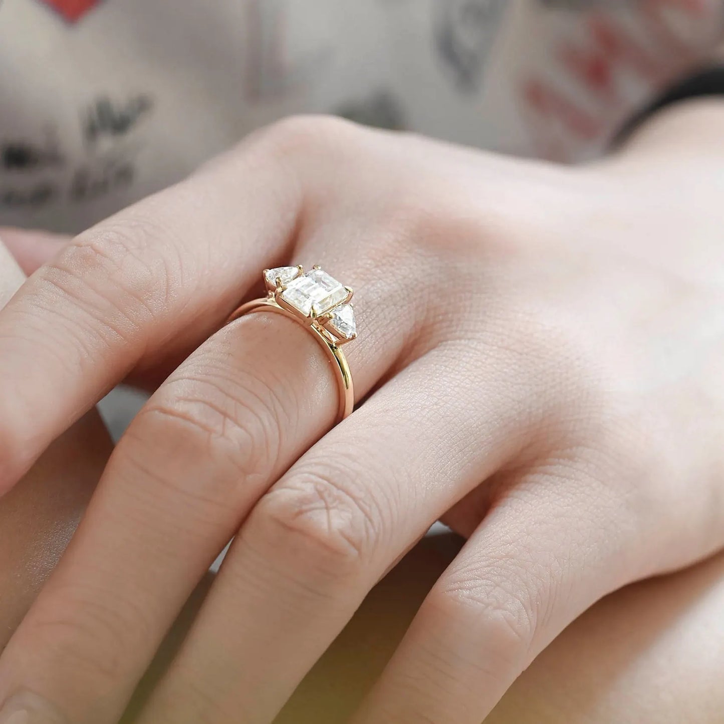 Lab Grown Emerald And Trillion Diamond Vintage Engagement Ring