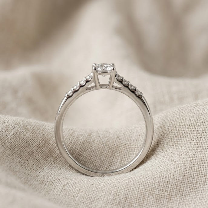 Lab Grown Diamond Engagement Ring with Side Stones 0.25ct H/SI in 925 Sterling Silver | FineDiam