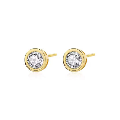 Round Shape Natural Diamond Rubover Stud Earring