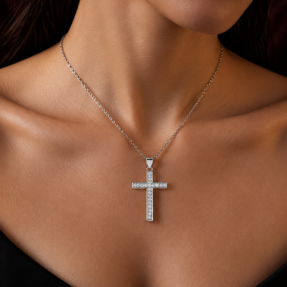 1Ct Lab Diamond Cross Pendant Necklace in 9K Gold