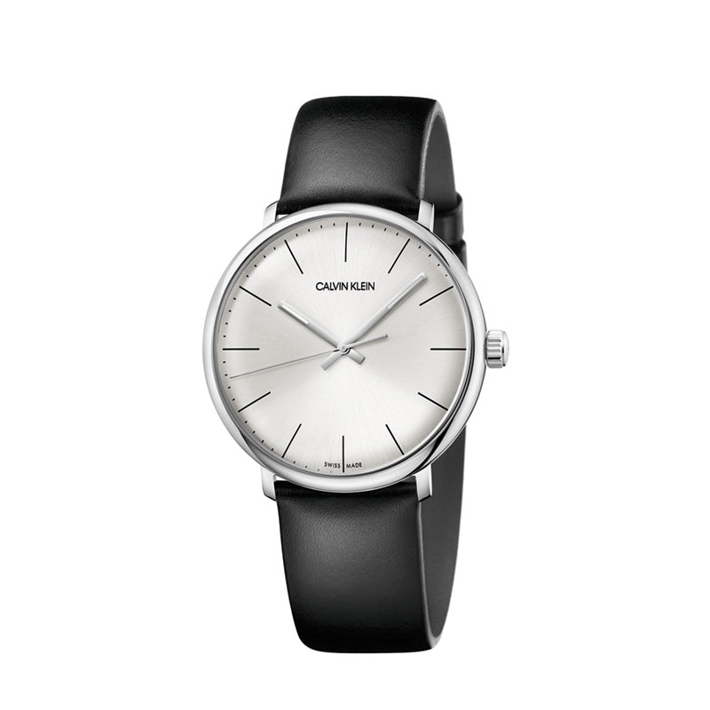 Calvin Klein High Noon Men's Watch – Silver Dial, Black Leather Strap