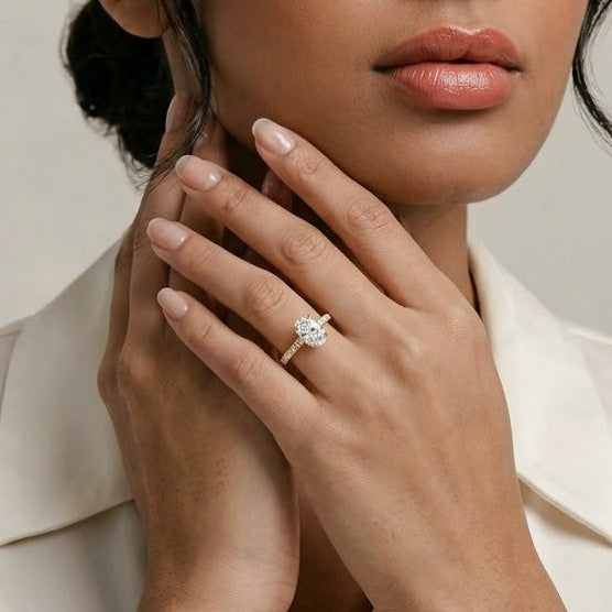 Oval 2.00ct Hidden Halo Lab Diamond Engagement Ring With Side Stones in 18K Gold