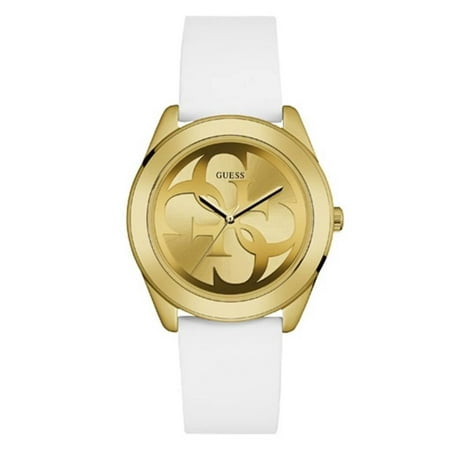 GUESS Women's Watch W0911L7 – Gold Dial, White Silicone Strap, Quartz Movement