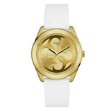 GUESS Women's Watch W0911L7 – Gold Dial, White Silicone Strap, Quartz Movement
