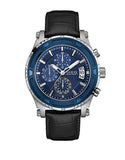GUESS Men's Chronograph Watch – Leather Strap, Stainless Steel Case, Quartz Movement