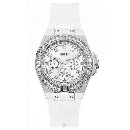 Montre femme GUESS GW0118L3 – Bracelet en silicone blanc, boîtier en acier inoxydable cristallisé