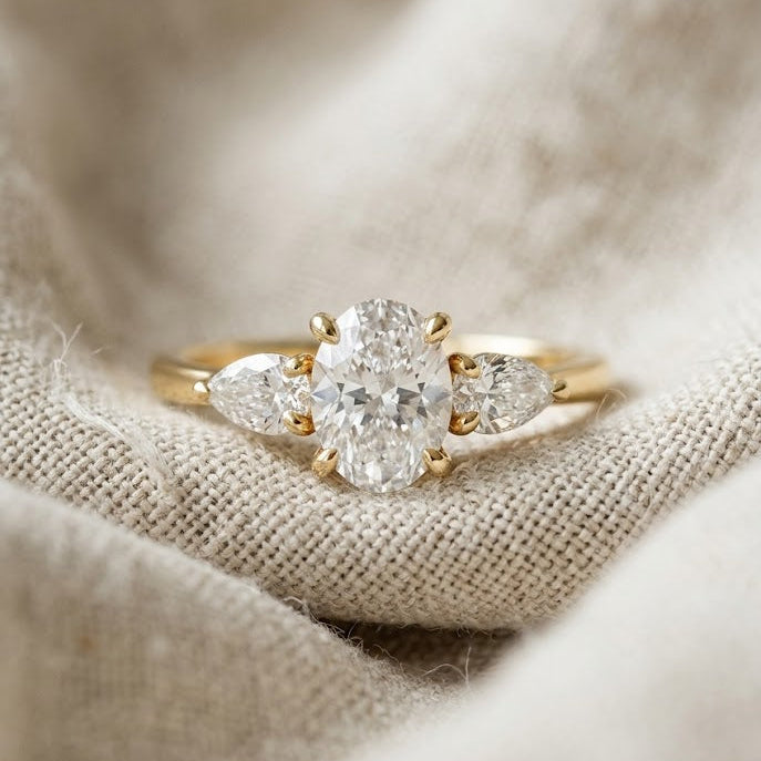 Evoke 3 Stone Oval Cut Lab Diamond Ring 0.50ct in 18K Gold Vermeil